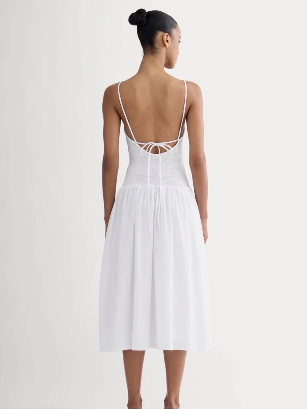 NWT Everlane White Smocked Midi Dress Sz XS Adjustable Straps GORGEOUS BACK!
